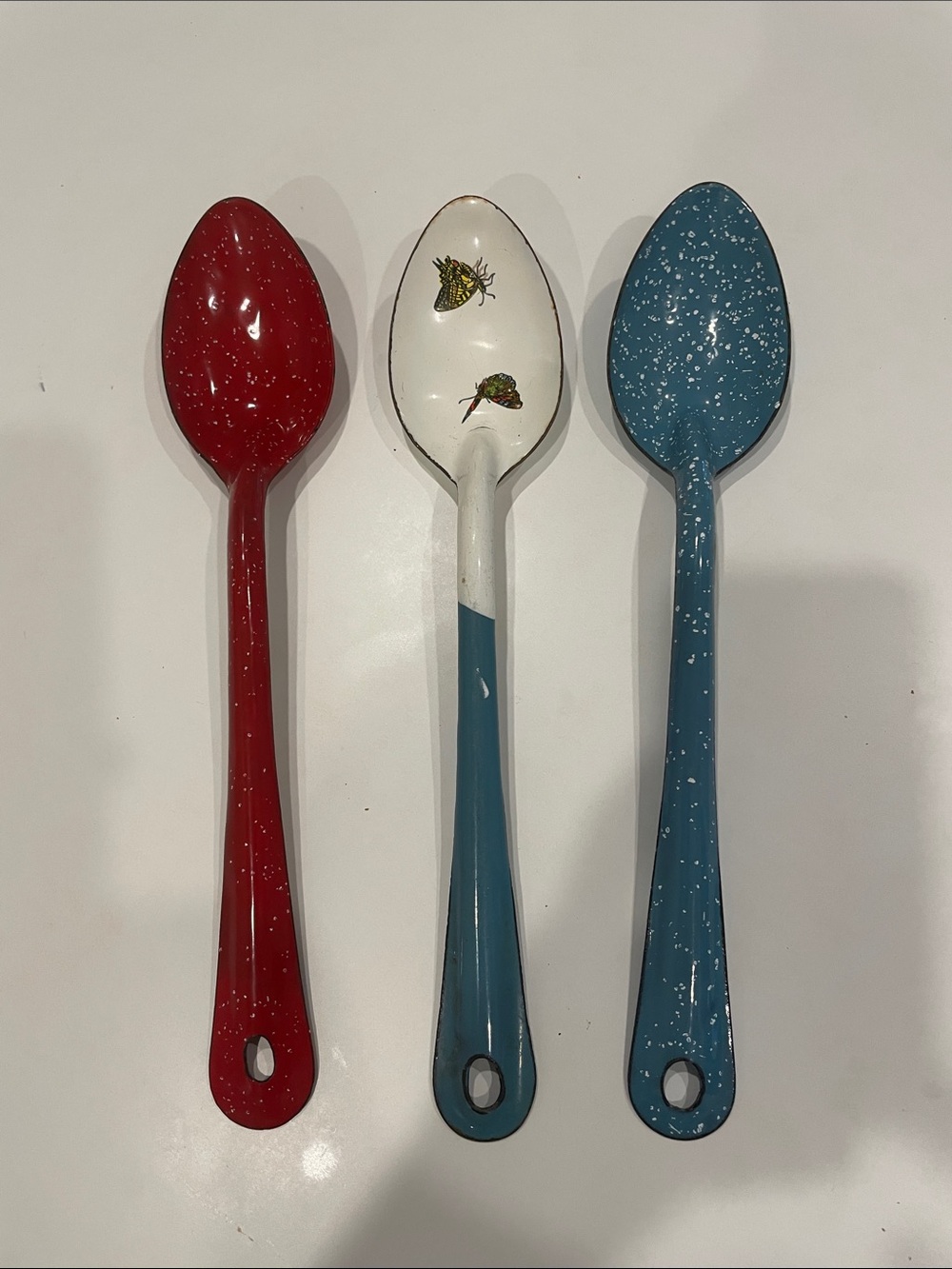 Vintage 12” Speckled Red, White & Blue Home Dining Spoon Set